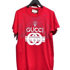 Gucci 2019 Red Logo Graphic Print Swarovski T-shirt